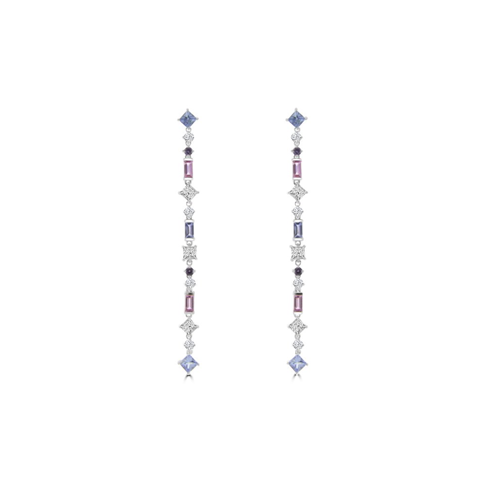 Multi Sapphire Aquamarine Diamond Drop Earrings