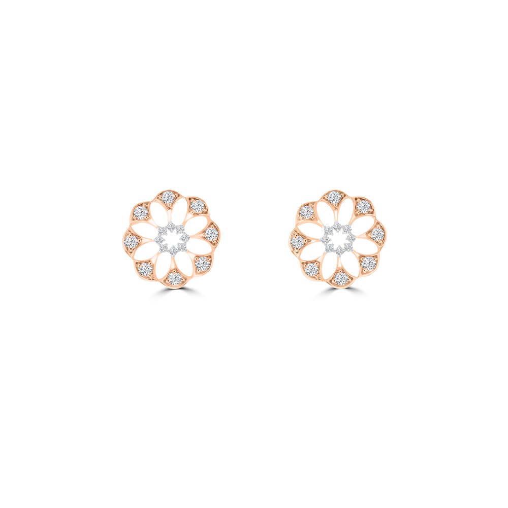 Diamond Floral Openwork Stud Earrings in 18K White Gold, 18K Rose Gold