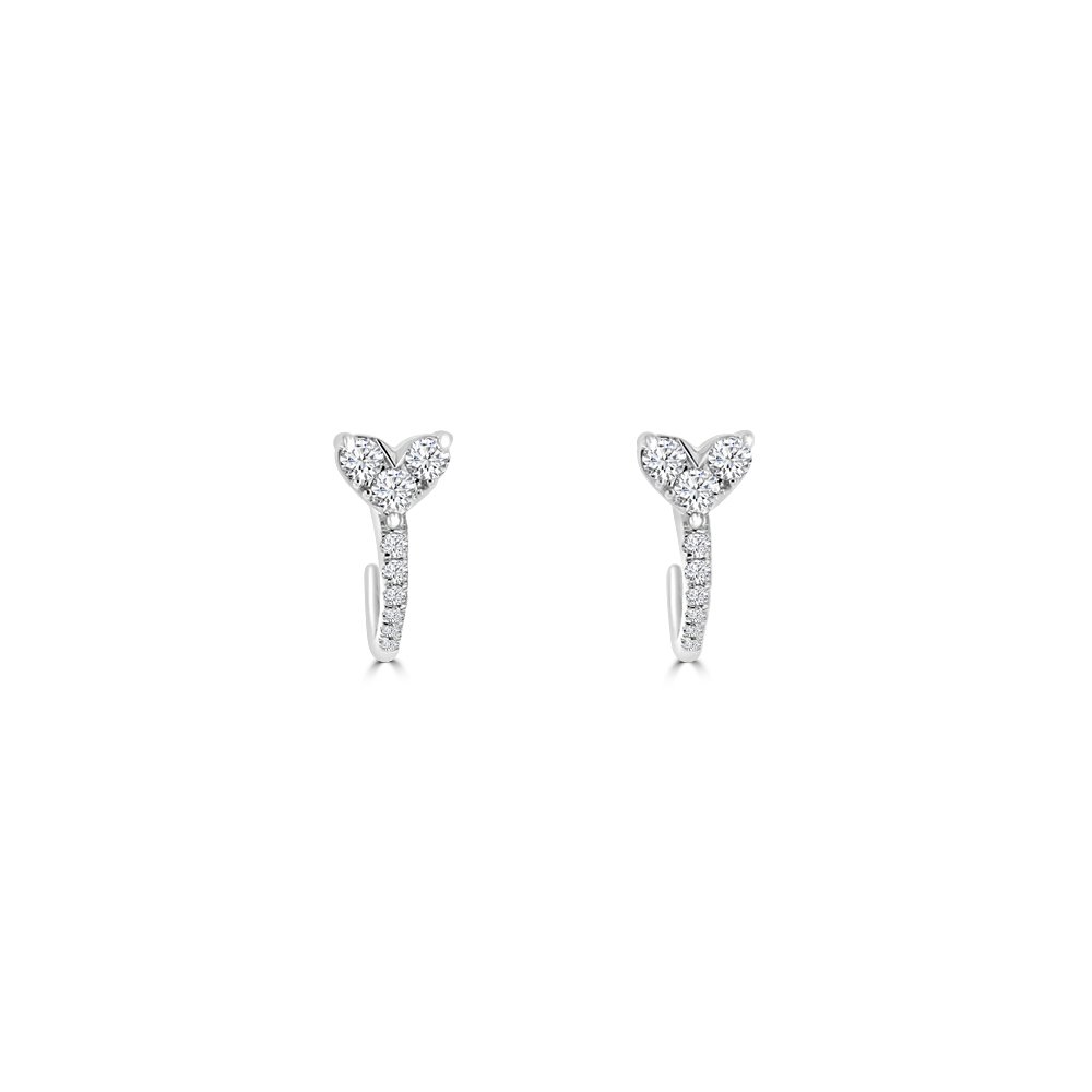 Diamond Heart Half Hoop Earrings in 18K White Gold