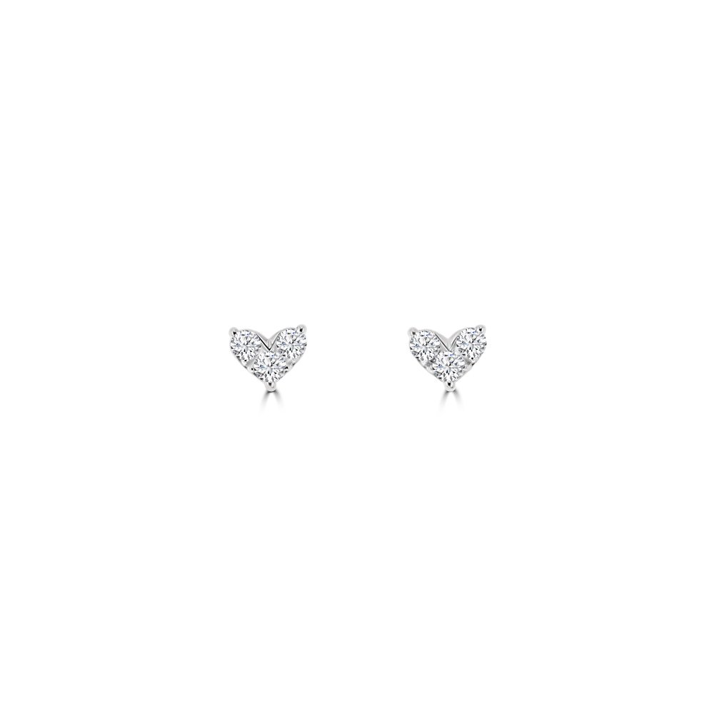 Diamond Heart Stud Earrings in 18K White Gold