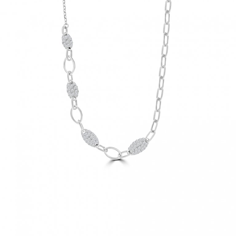 Diamond Paperclip Chain Necklace in 18K White Gold