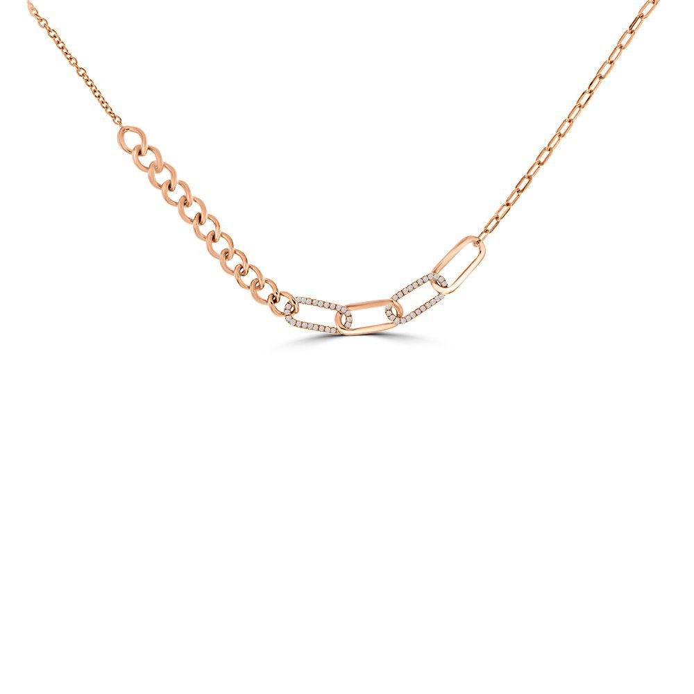 Diamond Curby Chain Necklace in 18K Rose Gold