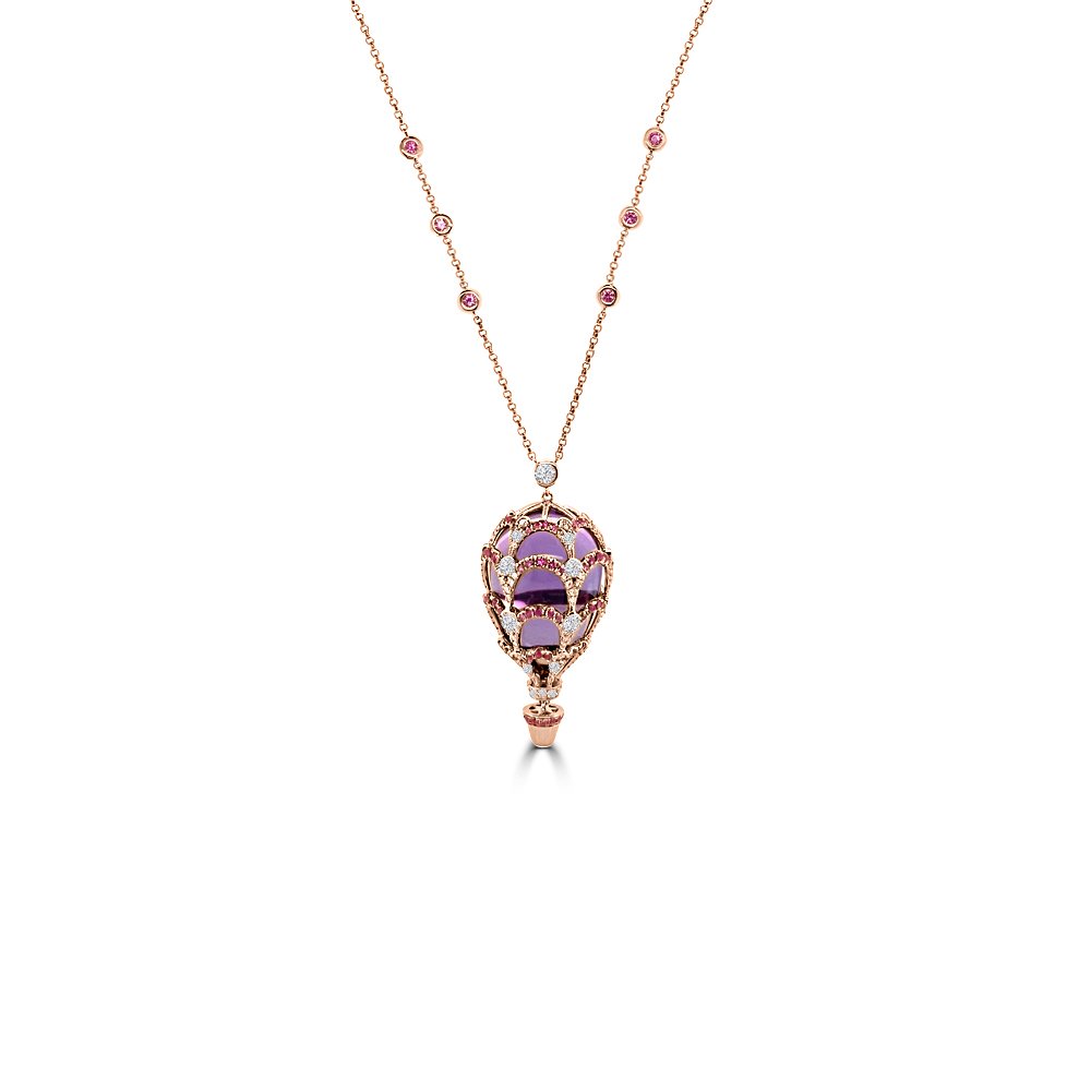 Amethyst Pink Sapphire Diamond Hot Air Balloon Pendant with Chain