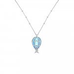 Blue Topaz Pink Sapphire Diamond Hot Air Balloon Pendant with Chain in 18K White Gold