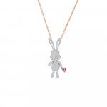 Pink Sapphire Diamond Bunny Pendant with Chain in 18K White Gold, 18K Rose Gold