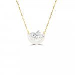 Mother of Pearl Diamond Moon Bunny Pendant with Chain in 18K White Gold, 18K Yellow Gold