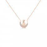 Rose Quartz Diamond Moon Bunny Pendant with Chain in 18K Rose Gold