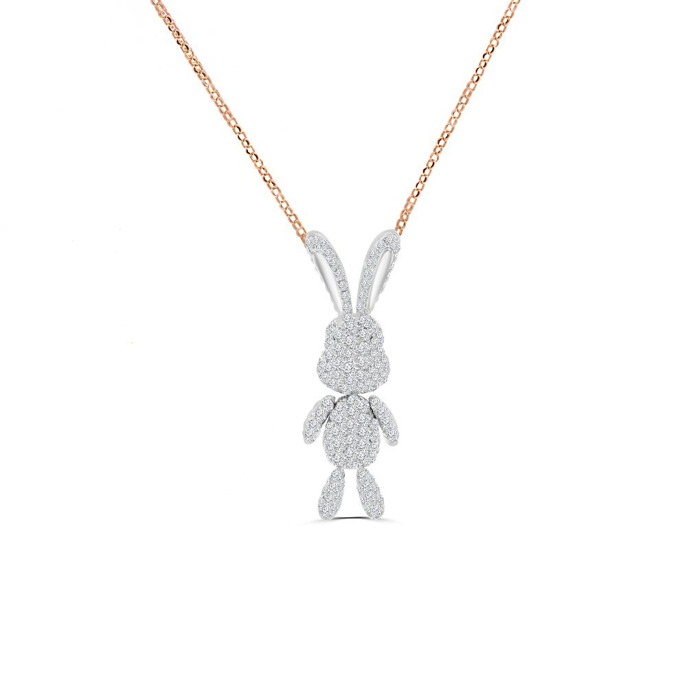 Diamond Bunny Pendant with Chain in 18K White Gold, 18K Rose Gold