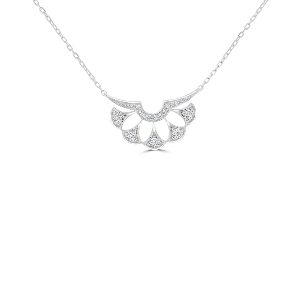 Diamond Fan Openwork Pendant with Chain