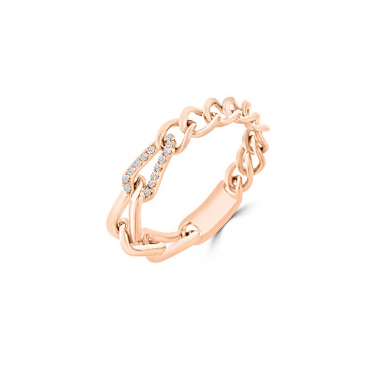Diamond Curby Chain Ring in 18K Rose Gold