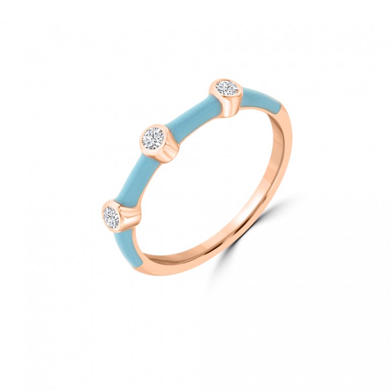 3-Stone Diamond Enamel Stackable Ring in 18K Rose Gold