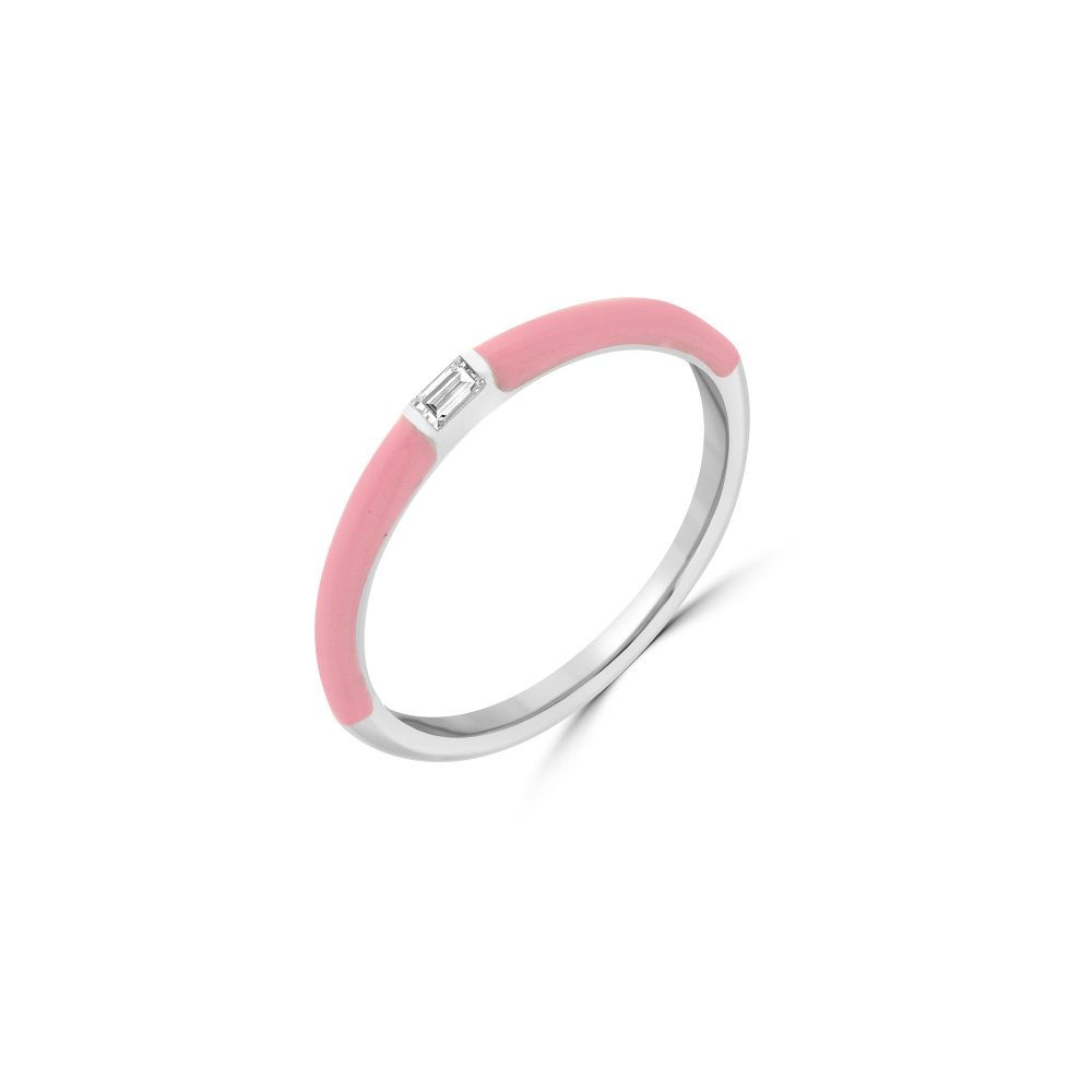Baguette Diamond Enamel Stackable Ring