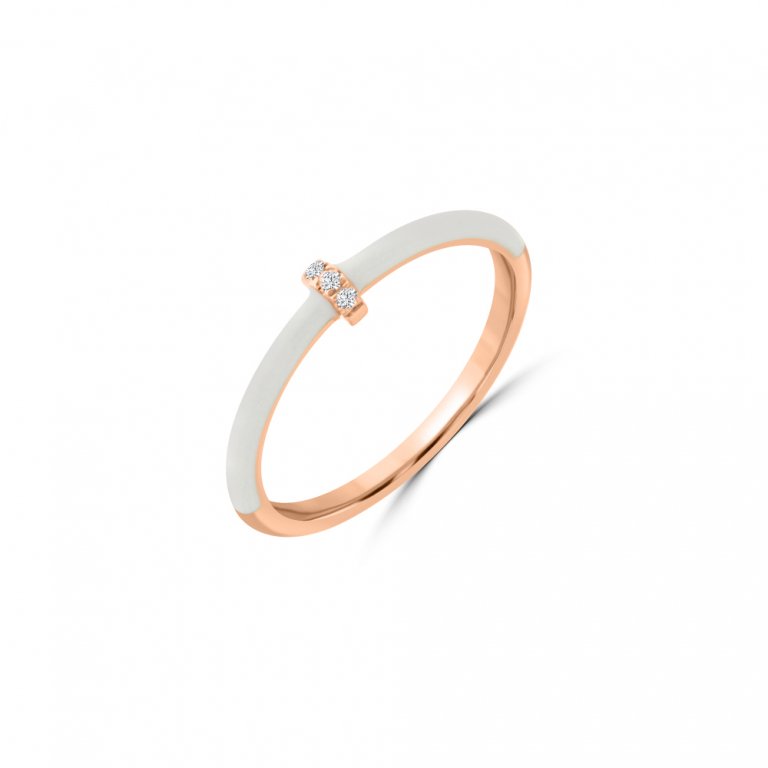 Diamond Enamel Stackable Ring in 18K Rose Gold