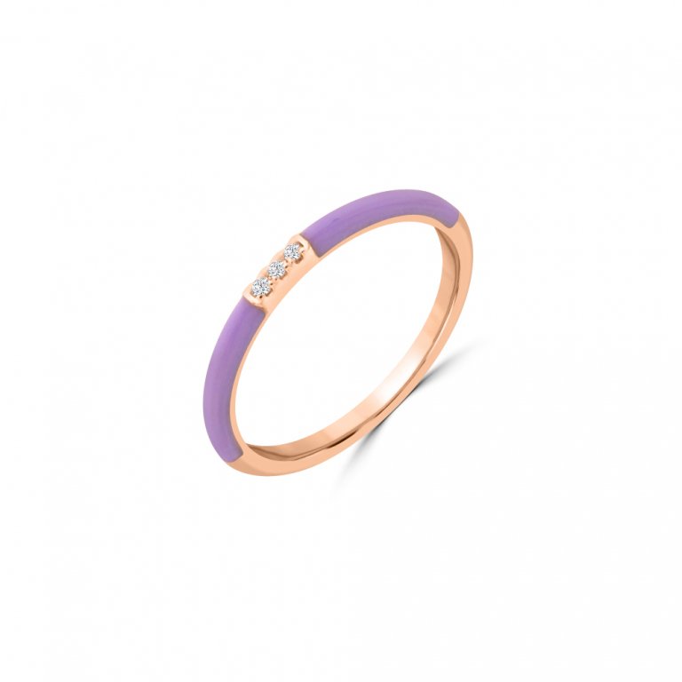 Diamond Enamel Stackable Ring in 18K Rose Gold
