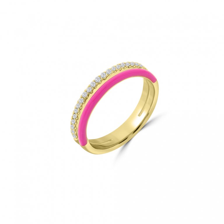 Diamond Enamel Double Band Stackable Ring in 18K Yellow Gold