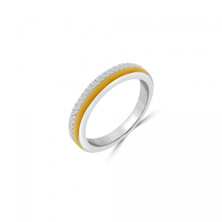 Diamond Enamel Double Band Stackable Ring in 18K White Gold