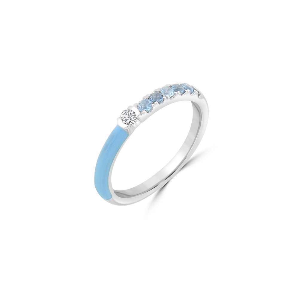 Blue Topaz Diamond Enamel Stackable Ring