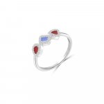Diamond Enamel Trio Geometric Ring in 14K White Gold