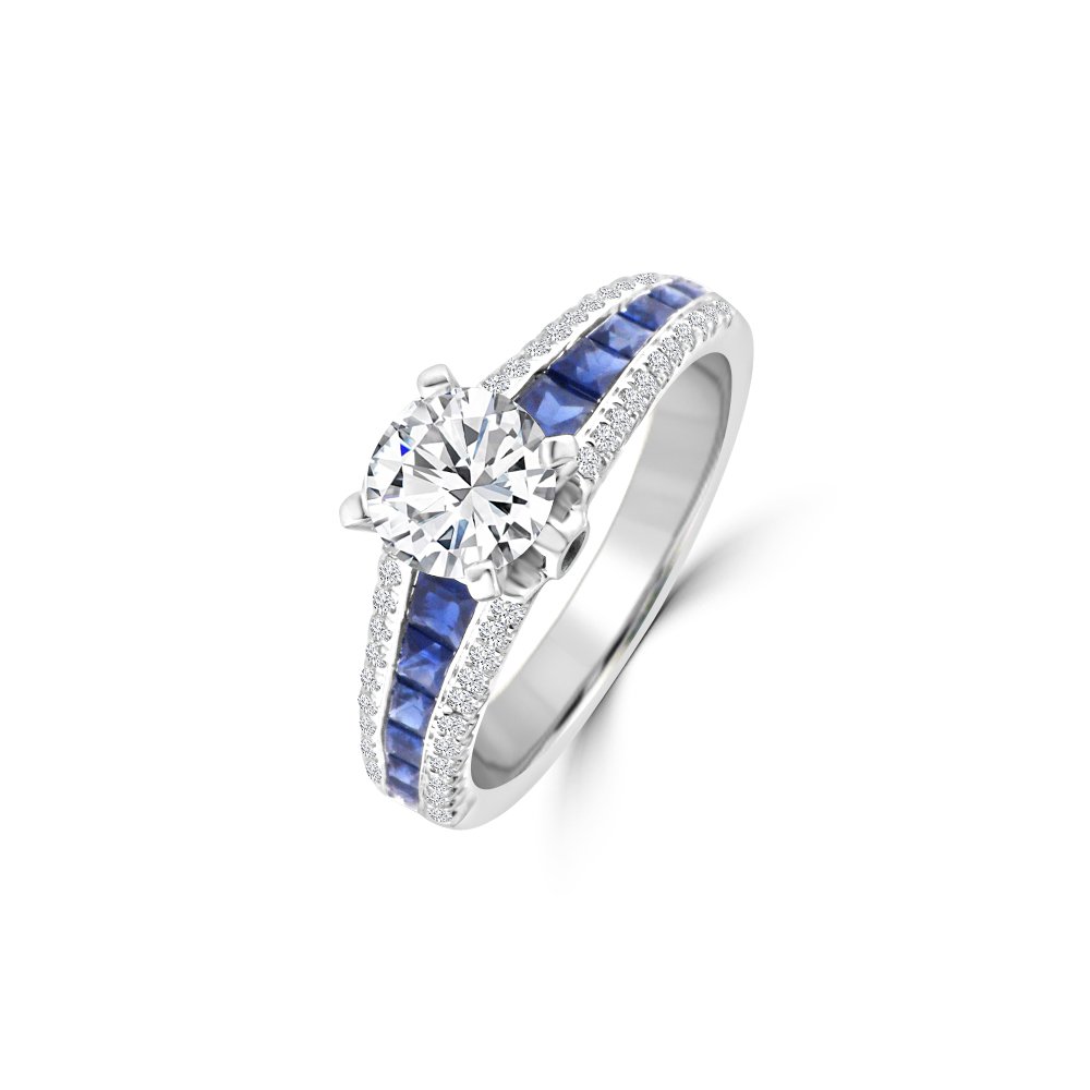 Princess Cut Sapphire Diamond Channel Set Engagement Ring