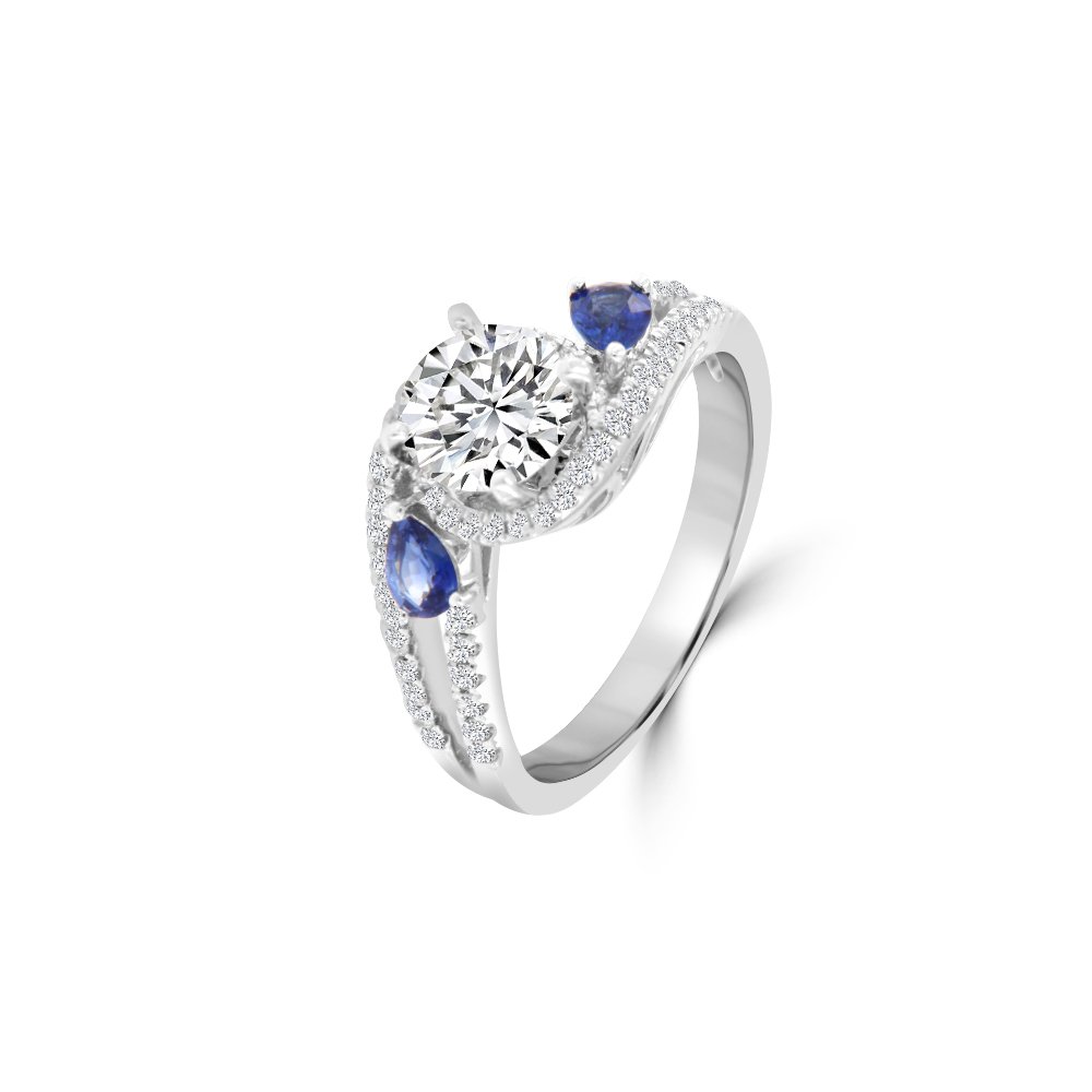Sapphire Diamond Bypass Engagement Ring