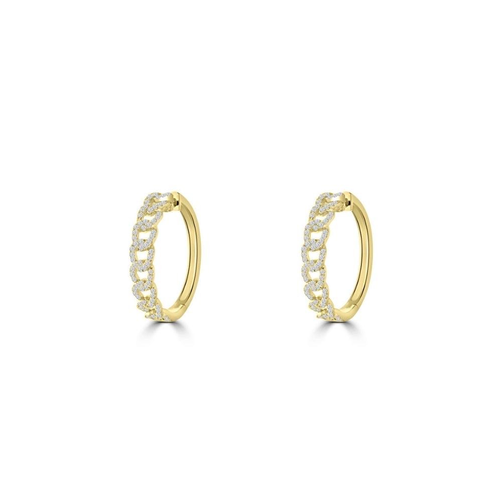 Diamond Chain Links Hoop Earrings (M) in 18K Yellow Gold