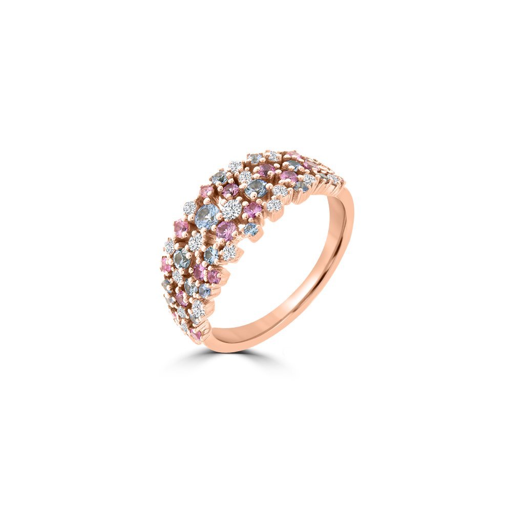Multi Sapphire Diamond Sprinkle Cluster Ring in 18K Rose Gold