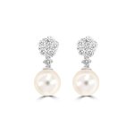Akoya Pearl Diamond Floral Drop Earrings in 18K White Gold