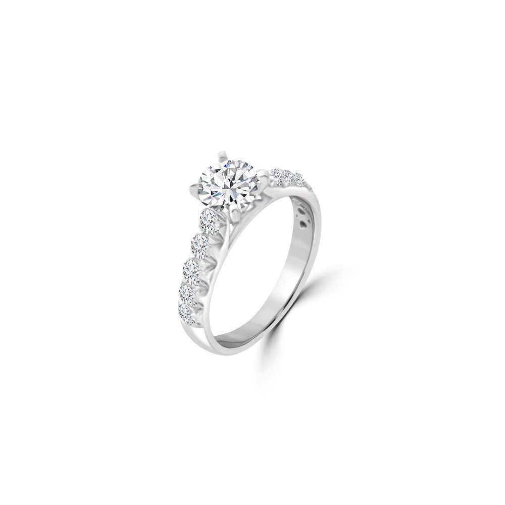 Round Pavé Cathedral Diamond Engagement Ring