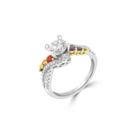 Rainbow Sapphire Diamond Bypass Engagement Ring in 18K White Gold, 18K Yellow Gold