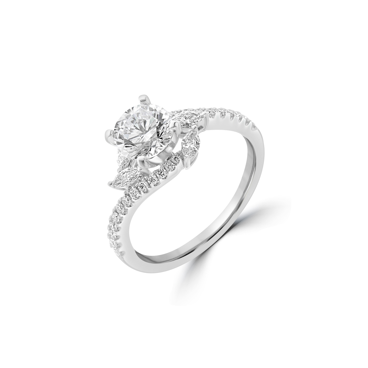 Marquise Diamond Vine Motif Bypass Engagement Ring