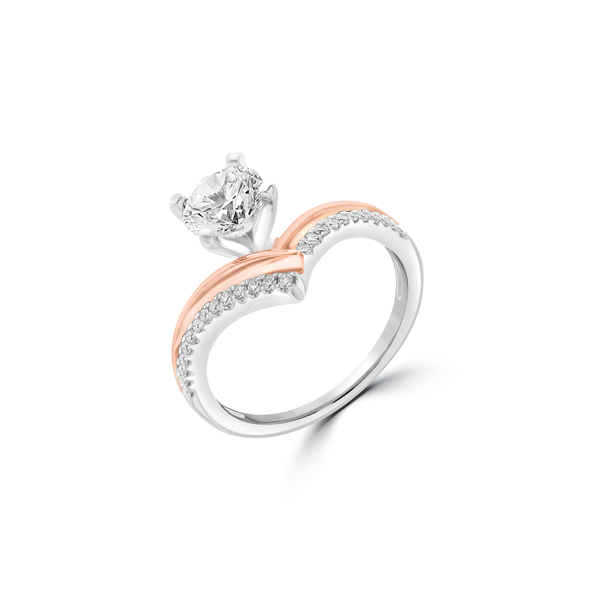 Diamond V Curved Pavé Double Band Engagement Ring