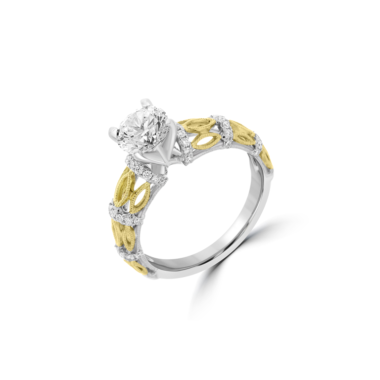 Diamond Filigree Engagement Ring in 18K White Gold, 18K Yellow Gold