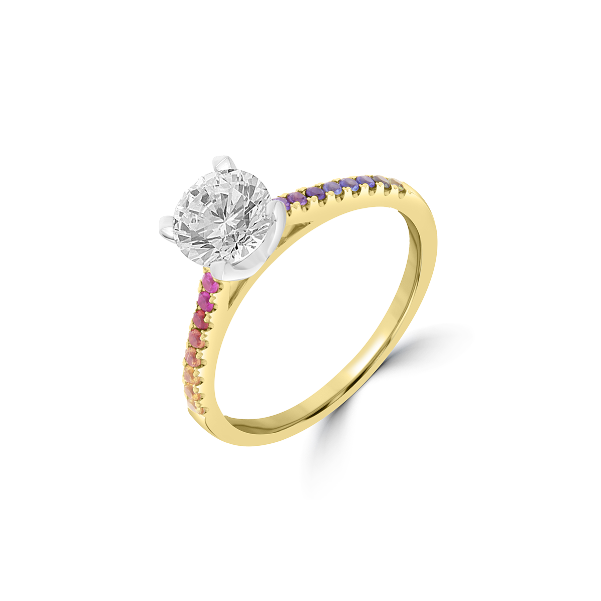 Rainbow Sapphire Pavé Band Engagement Ring
