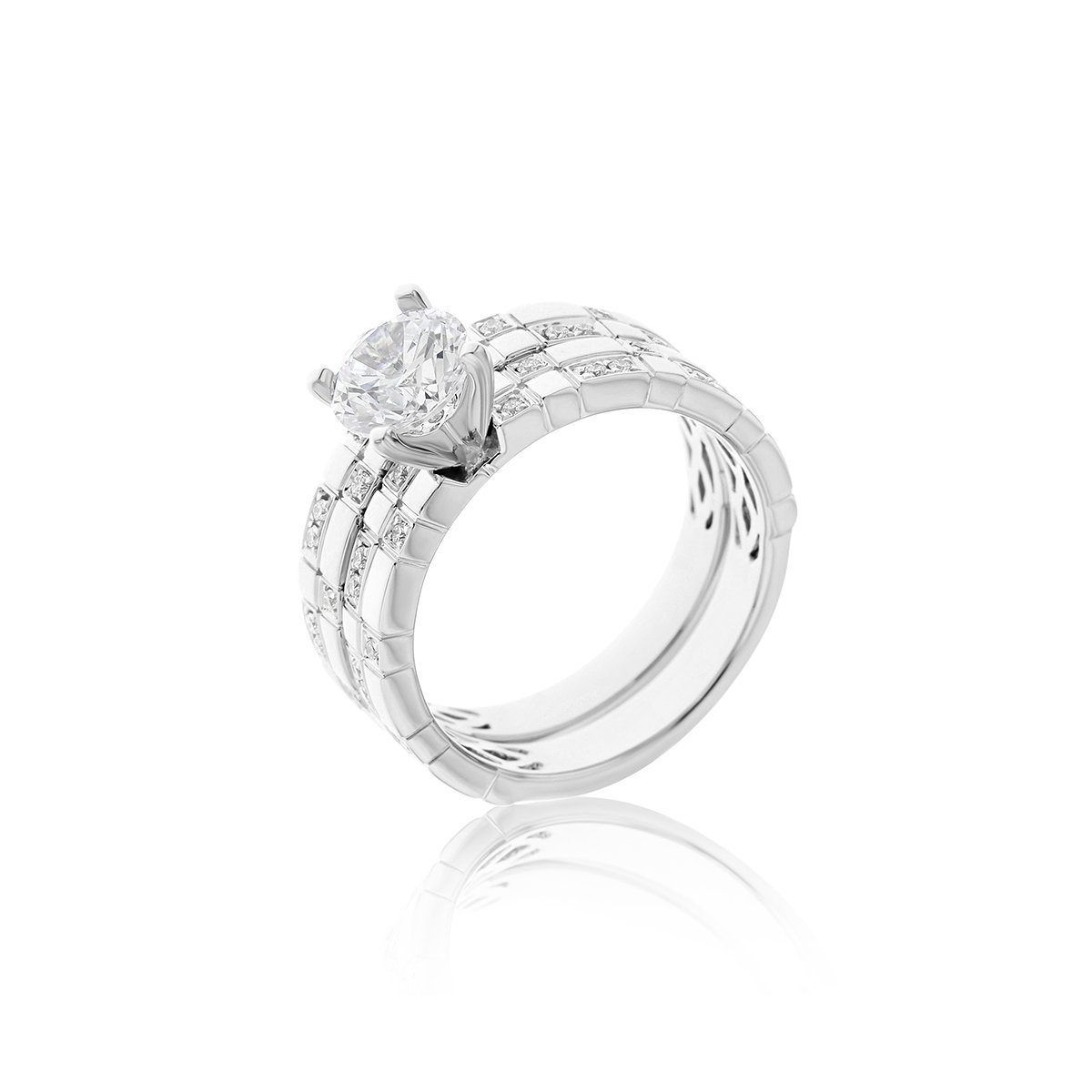 Double Row Ice Cube Diamond Engagement Ring