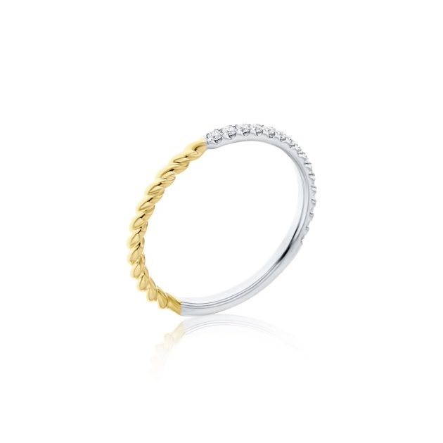 Wholesale Fine Jewellery 4 Diamond Twisted Rope Matching Ring in 18K White Gold, 18K Yellow Gold