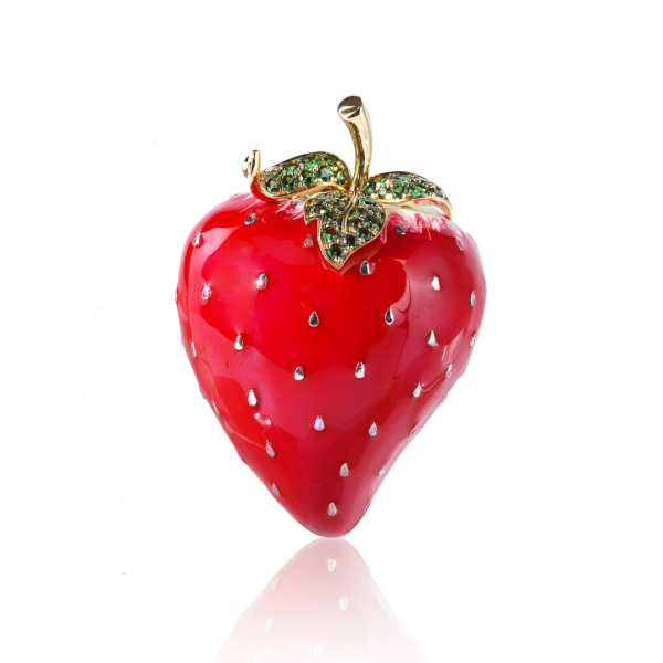 Enamel Green Garnet Strawberry Pendant Vanilla Trifle - Afternoon Tea - Fine Jewellery Reimaged
