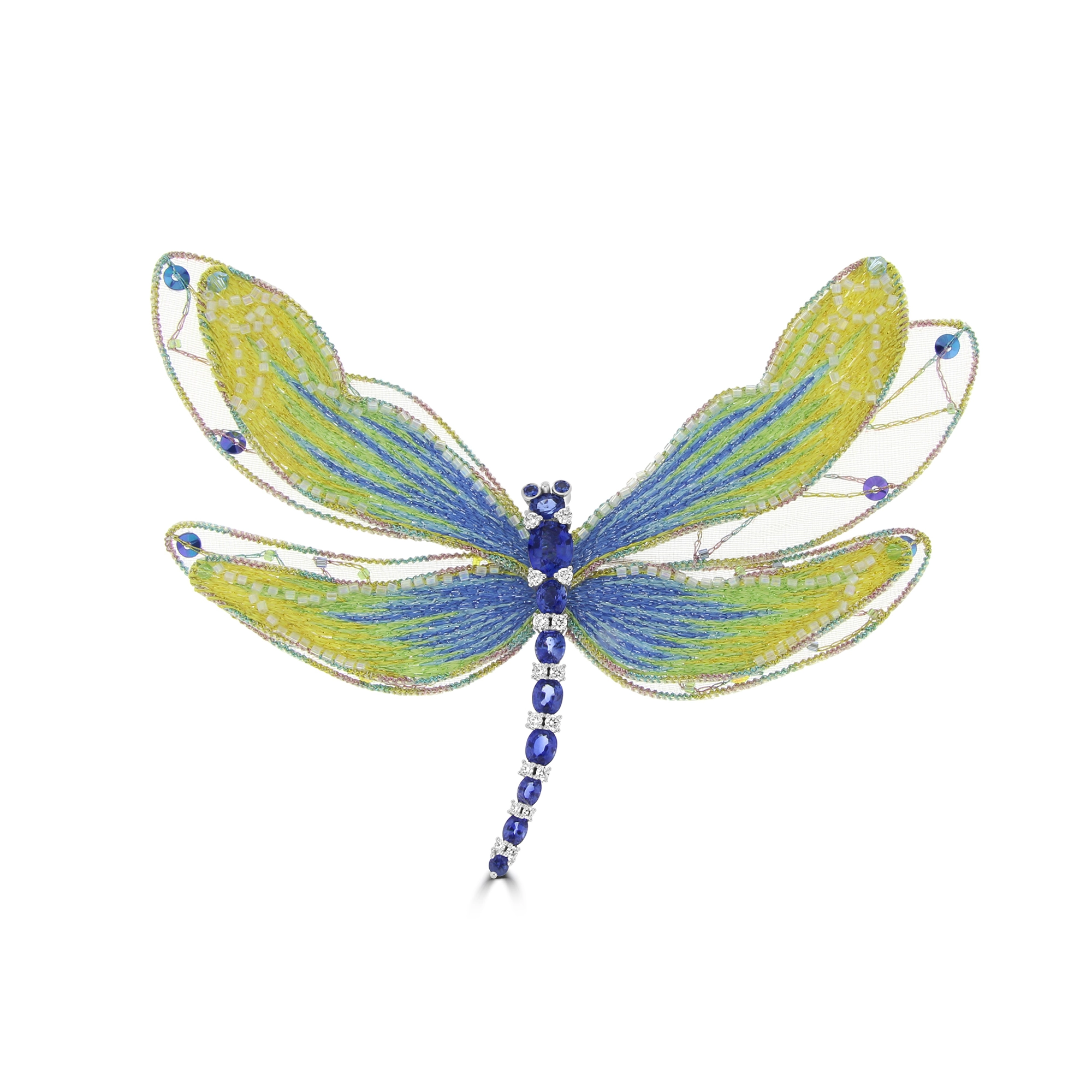 Sapphire Diamond Embroidered Dragonfly Brooch (L)