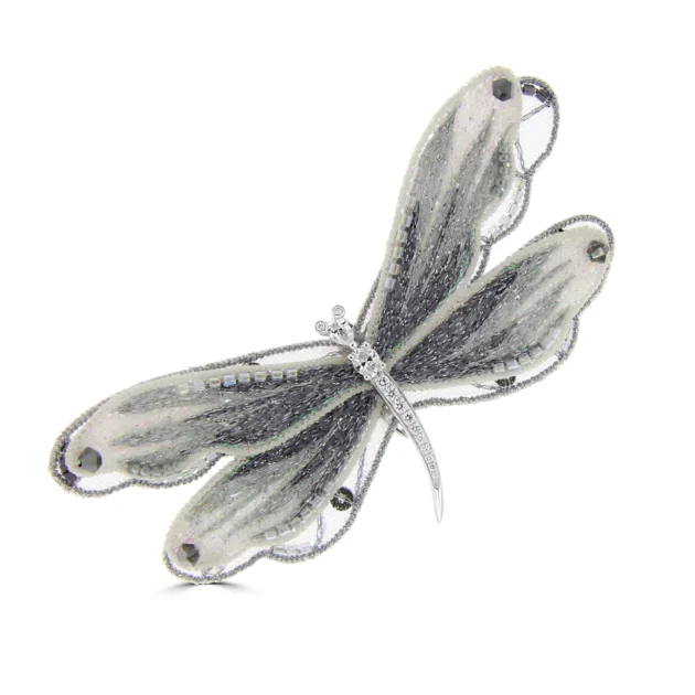 Wholesale Fine Jewellery 12 Diamond Embroidered Dragonfly Brooch (S) in 18K White Gold