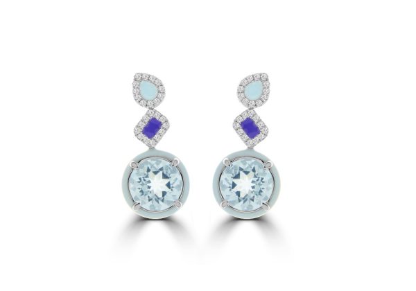Geometric Enamel Aquamarine Diamond Earrings